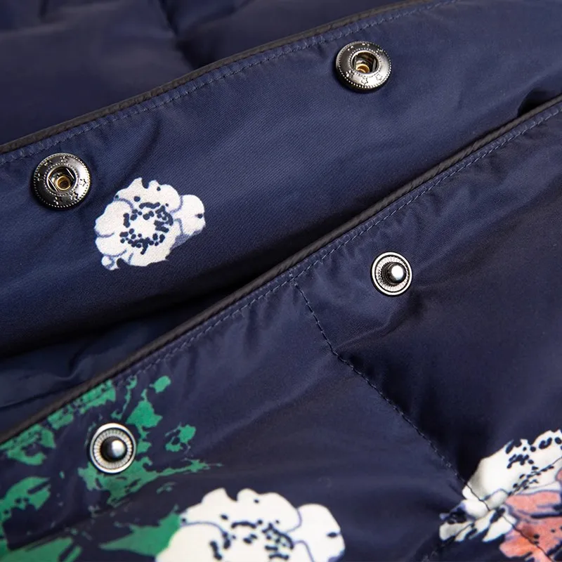 أزياء الأزهار المطبوعة عالية الرقبة تطول المرأة بطة أسفل سترة دافئة خفيفة الوزن الشتاء سترات مبطنة يندبروف #4