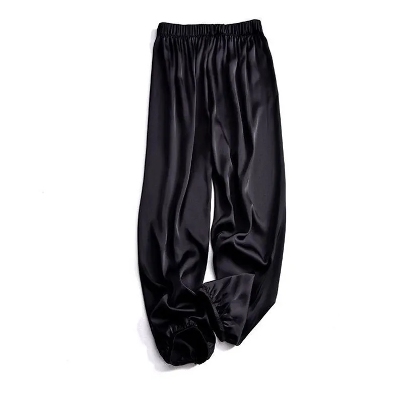High Waist Ice Silk Pants for Women Summer Thin Loose Satin Pants Ankle Length Trousers Solid Color All-match Casual Pants