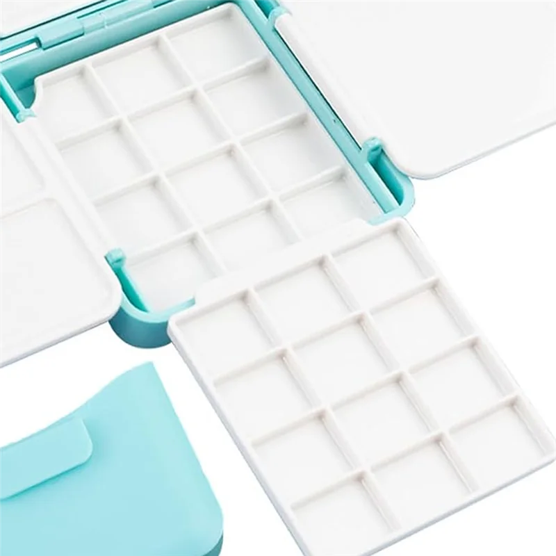 AT93-Dual Foldable Palettes Watercolor Kit, Mini 24-Slot Box With Water Container And Metal Clip For Professional Use