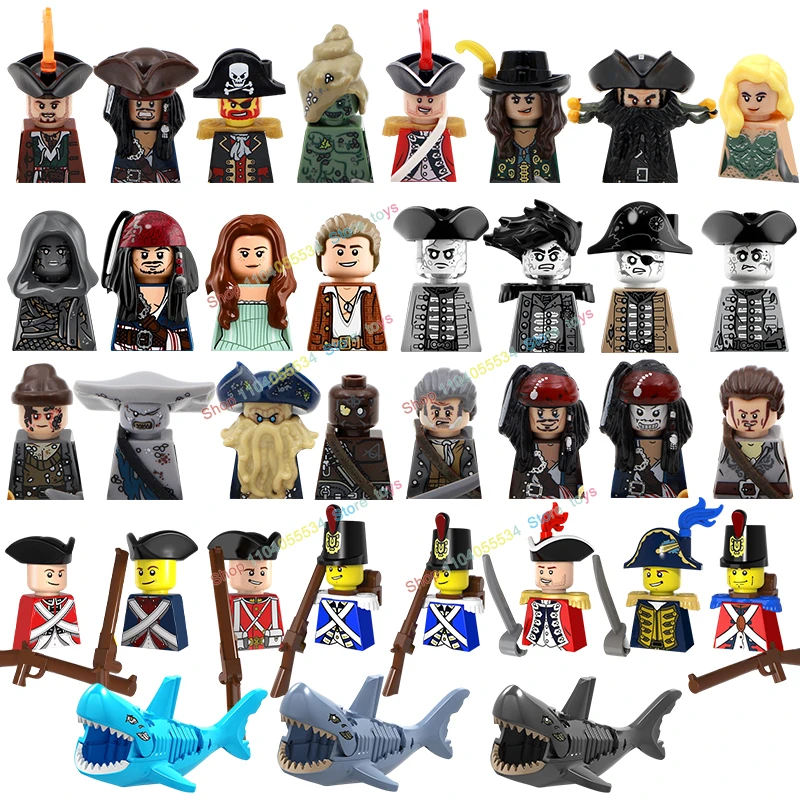 

Classical Movie Pirates Of The Caribbean Ghost Shark Jack Sparrow Jones Model Building Blocks Enlighten Bricks Toy For Children