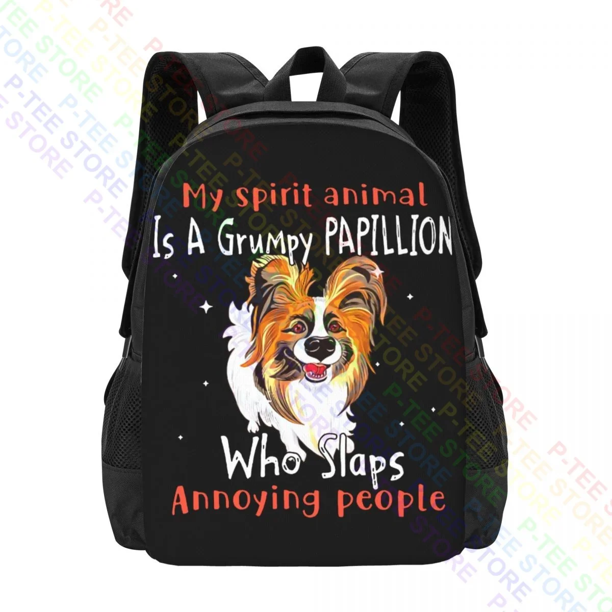 My Spirit Animal Is A Grumpy Papillion Who Slaps Annoying PeopleBackpack Large Capacity Bookbag Bags For Travel