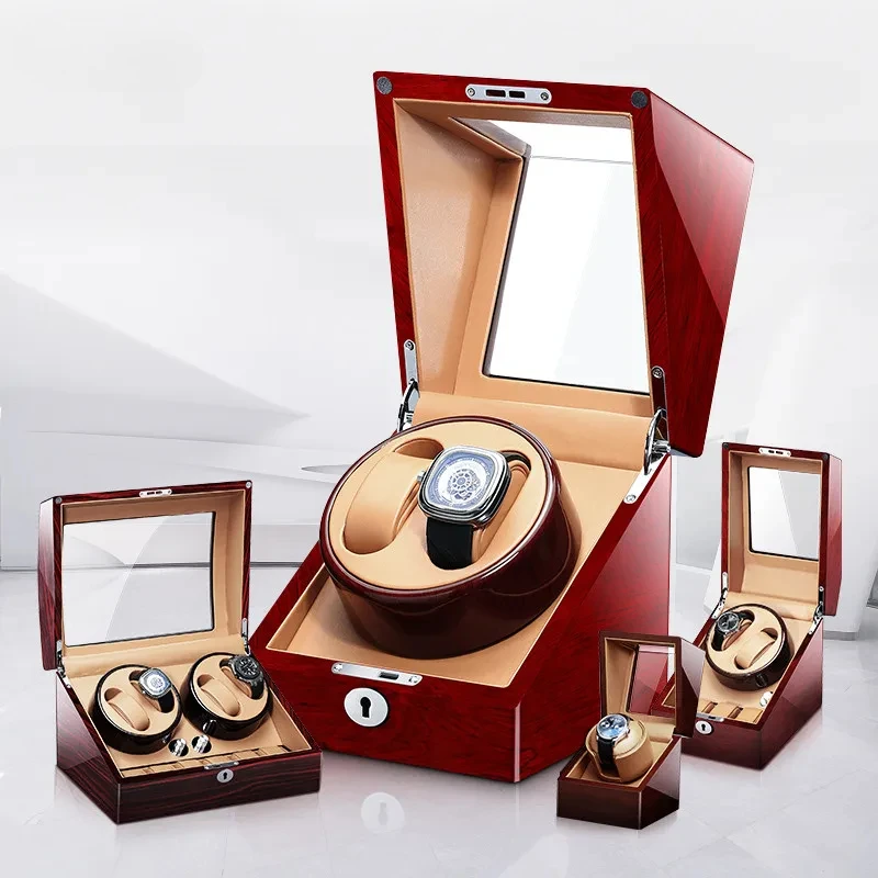 

Customized Wholesale Battery Watch Winder 2 Ports Wood Mechanical Watch Storage Box Safe Automatic Winding Case Display Box