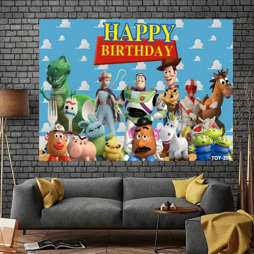 Alles Gute zum Geburtstag Hintergrund-Dekorationen für Zuhause Innen und Außen Geburtstagsparty-Deko Zubehör Toy Story