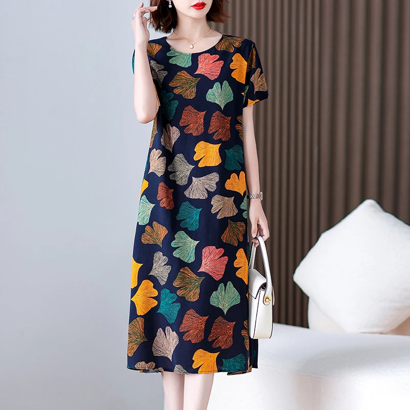 New Hot Casual 2023 Floral Print Women summer Dress short Sleeve Fashion Elegant Vintage O-Neck Plus size Dresses