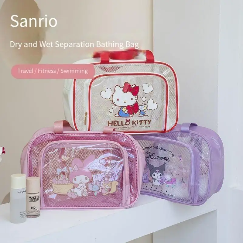 

Косметичка Sanrio Kitty, косметичка с отделением для сухой и влажной воды, многослойная портативная дорожная косметичка с милым мультяшным рисунком, увеличивающая способность