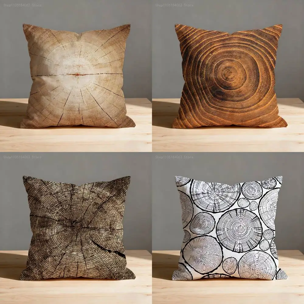 

Natural Woodland Tree Ring Pattern Pillow Case For Sofa Decor Car Office Room Printing Cushion Cover Decorations and Protector