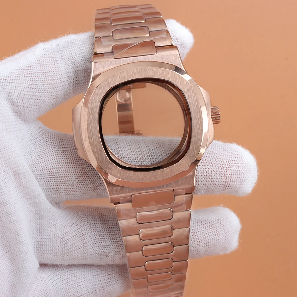 40mm Square Rose gold Watch Case for Nautilus NH35 NH36 NH38 Movement Diving Watch Case Bracelet High Quality Stainless Steel