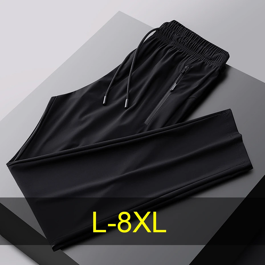 

Summer Ice Silk Track Pants Men 8XL Plus Size Jogger Pants Summer Thin Cool Pants Male Fashion Casual Quick Drying Trousers