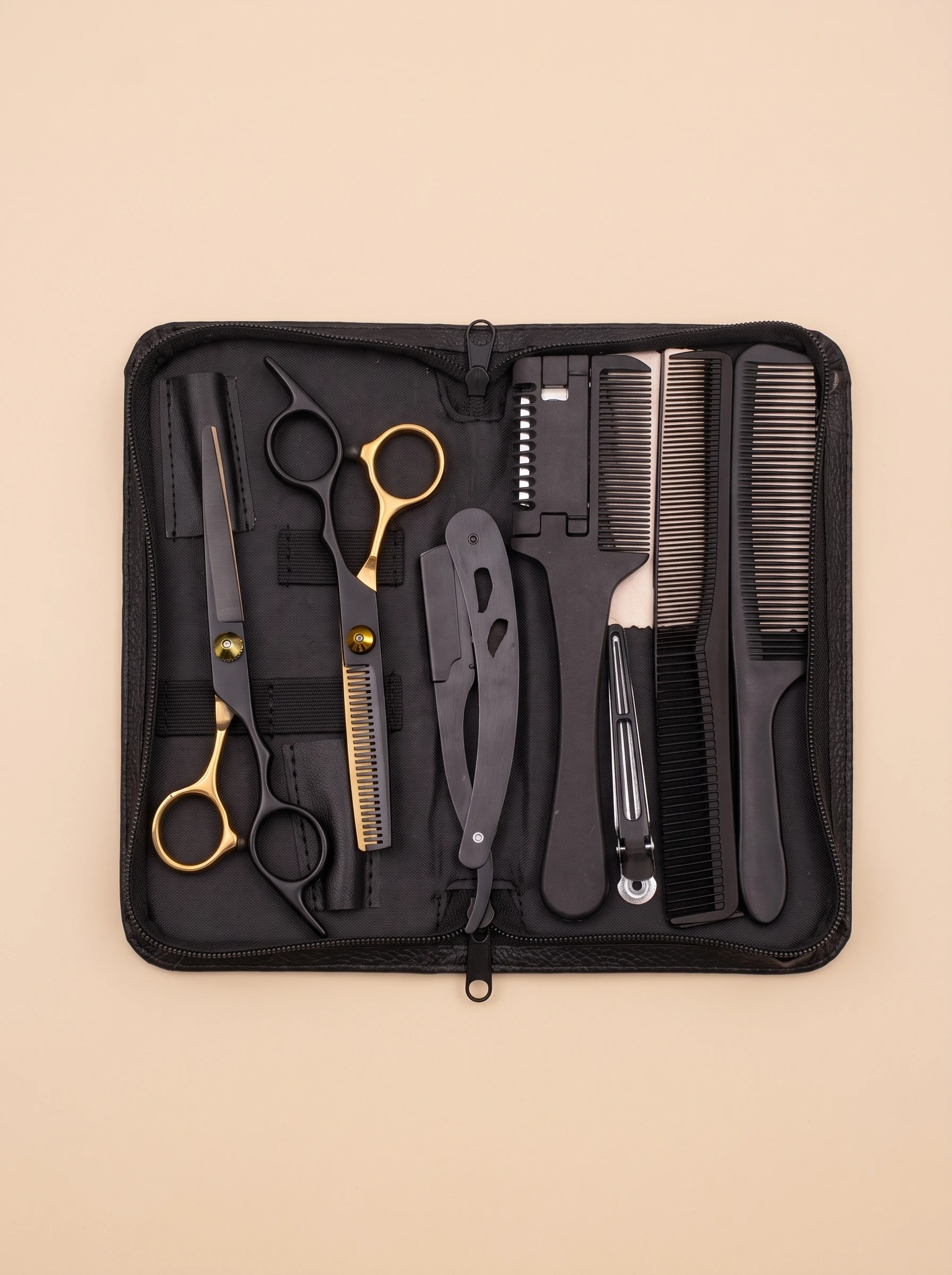 Barber Hair Cutting Scissors Set Hairdressing Thinning Shears Straight Razor Combs Salon Hair Cutting Tools Kit with Storage Bag