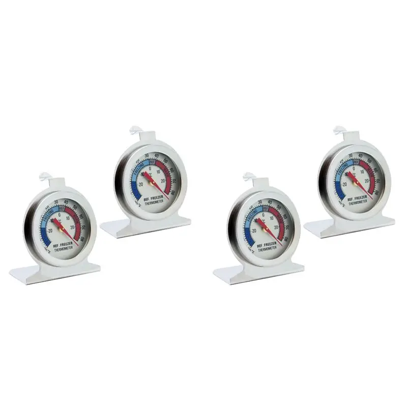 AT63-4 Pcs Refrigerator Thermometer 20℃-20℃/-20℉-80℉ Fridge Analog Thermometer Large Dial With Red Indicator Thermometer