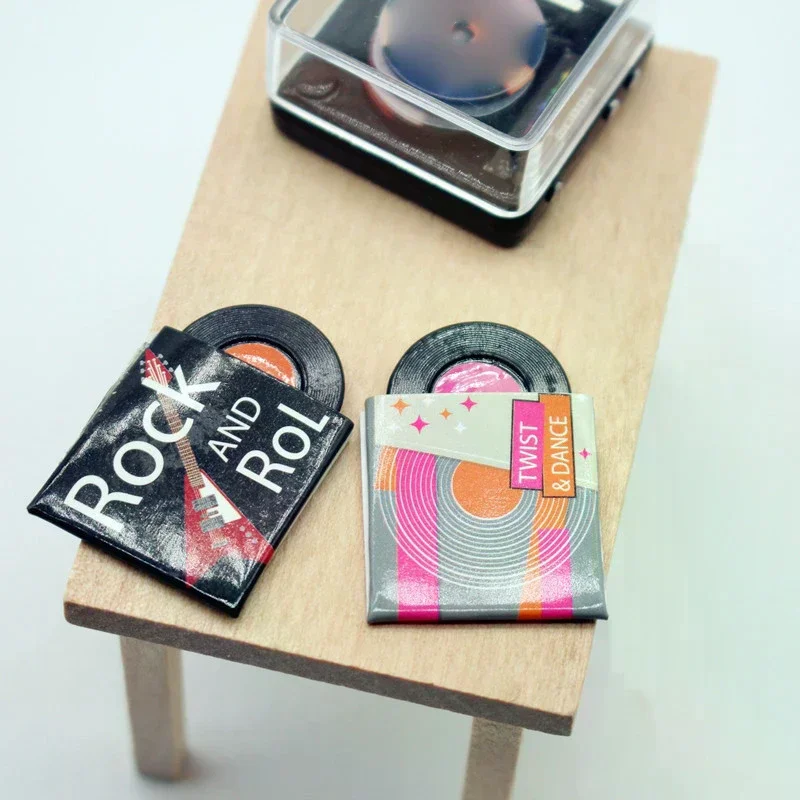 1 Set Dollhouse Miniature Mini CD Disc Record Set Model For Doll House Bedroom Living Room Decor Kids Pretend Play Toys Gift