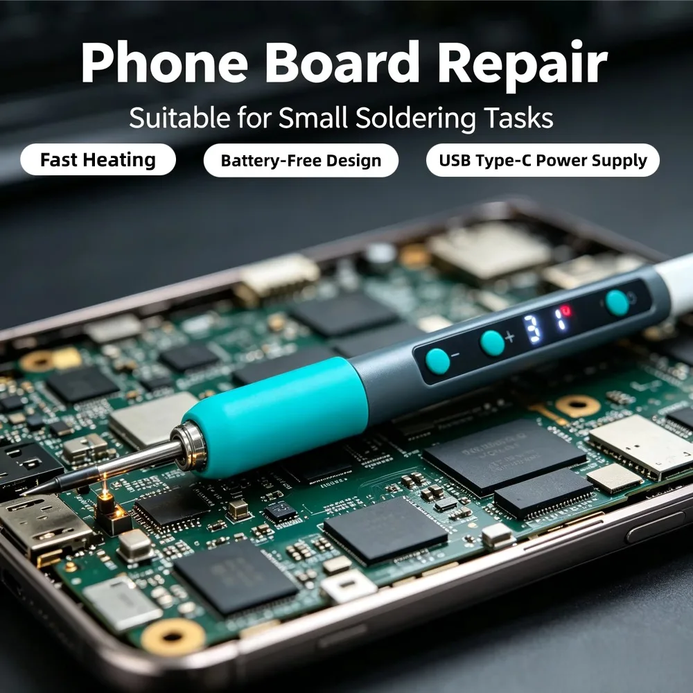 Compact USB Type-C Powered Soldering Iron Pen Digital Temperature Display Battery-Free Welding Tool for Phone PCB Workbench Repa