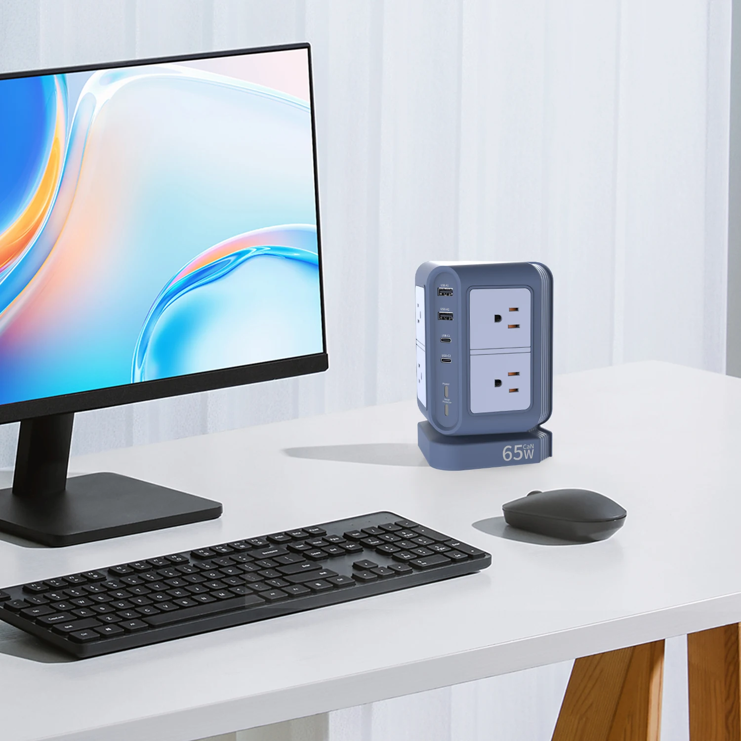 65W Surge Protector    Strip Tower with 4 USB Ports 12Way US Smart      Station  for Home, Office view 4