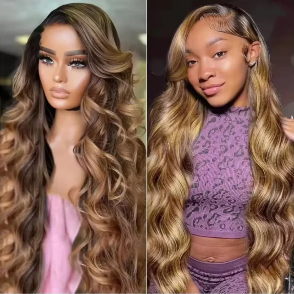 HD أومبير 4/27 العسل شقراء 180% اختيار تسليط الضوء على 13x6 الدانتيل شعر مستعار أمامي الجسم موجة شعر مستعار الإنسان 13x4 4/27 الملونة الدانتيل الباروكة الأمامية