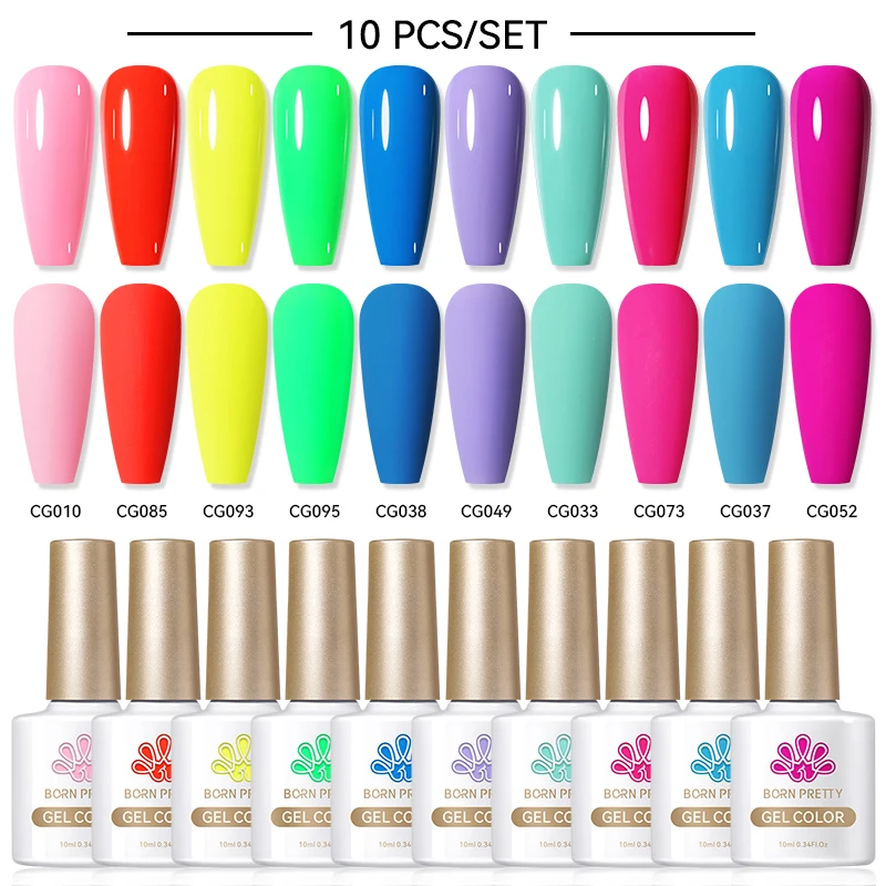 

BORN PRETTY Набор гель-лаков для ногтей, 10 мл, неоновый розовый, 10 шт., маникюр для дизайна ногтей, замачиваемый УФ-светодиодный лак, гель-лак для ногтей, принадлежности