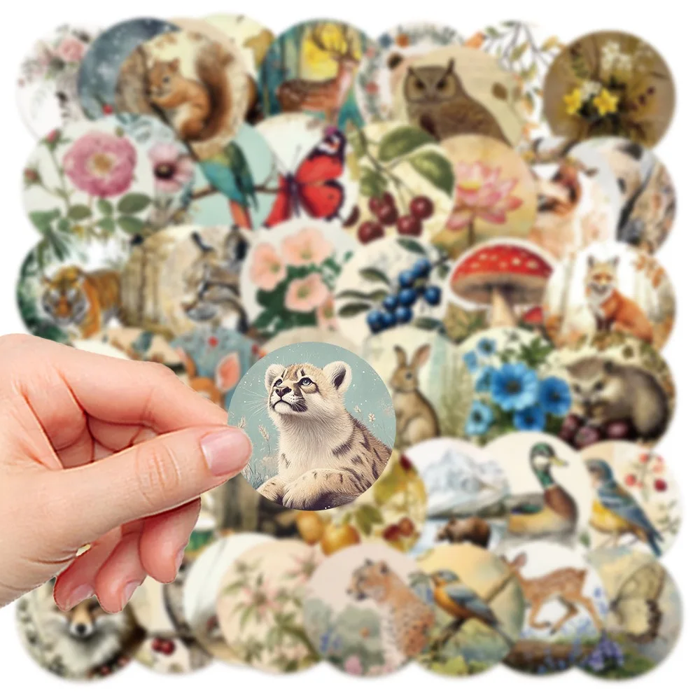 10/50pcs Vintage Cute Forest Plants Animals Label Stickers Aesthetic Graffiti DIY Notebook Laptop Water Bottle Luggage Sticker