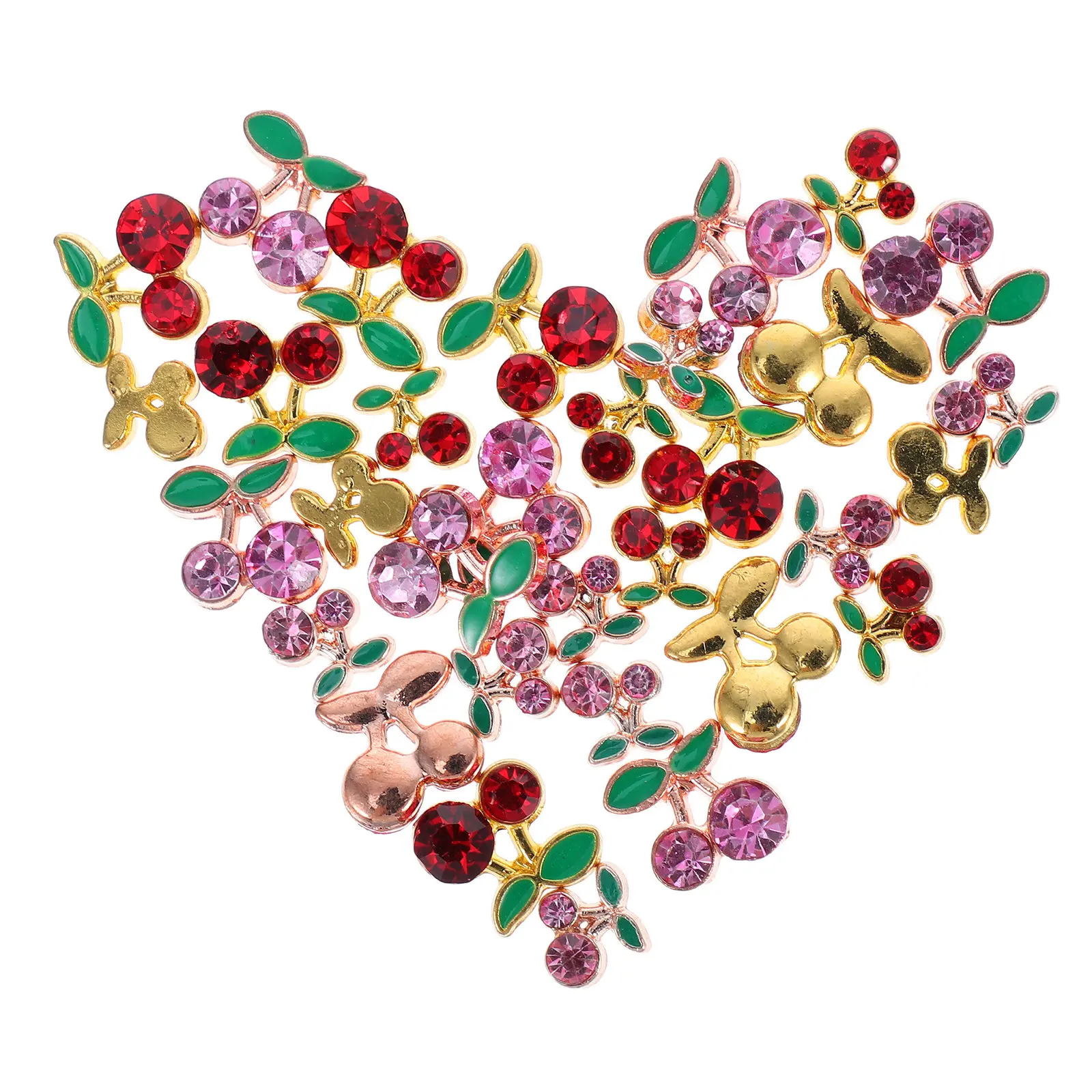 

32 шт. декоративных украшений для ногтей в виде вишни для женщин, золотистые, розовые, красные стразы, 3D-украшения для маникюра, премиум-сплав, принадлежности для маникюра