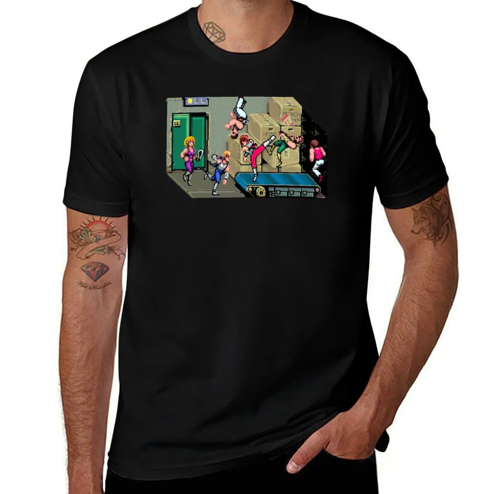 Double Dragon Conveyor Belt Brawl T-Shirt Holiday Party T-Shirt for Men