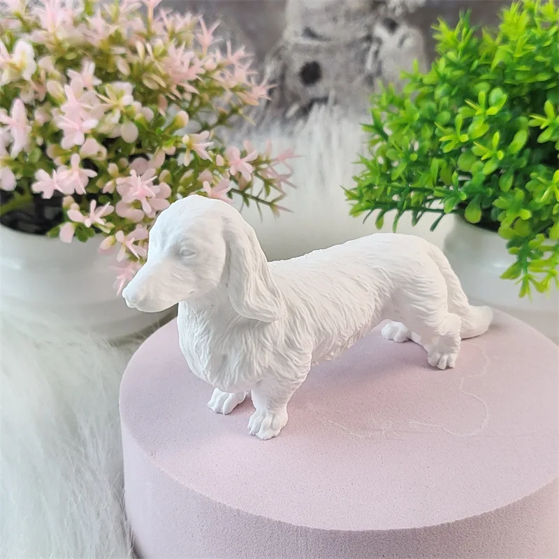 Fluffy Sausage Dog Candle Silicone Molds Home Decoration Wax Candle Mould Puppy Aromatherapy Concrete Cement Gypsum Plaster Mold