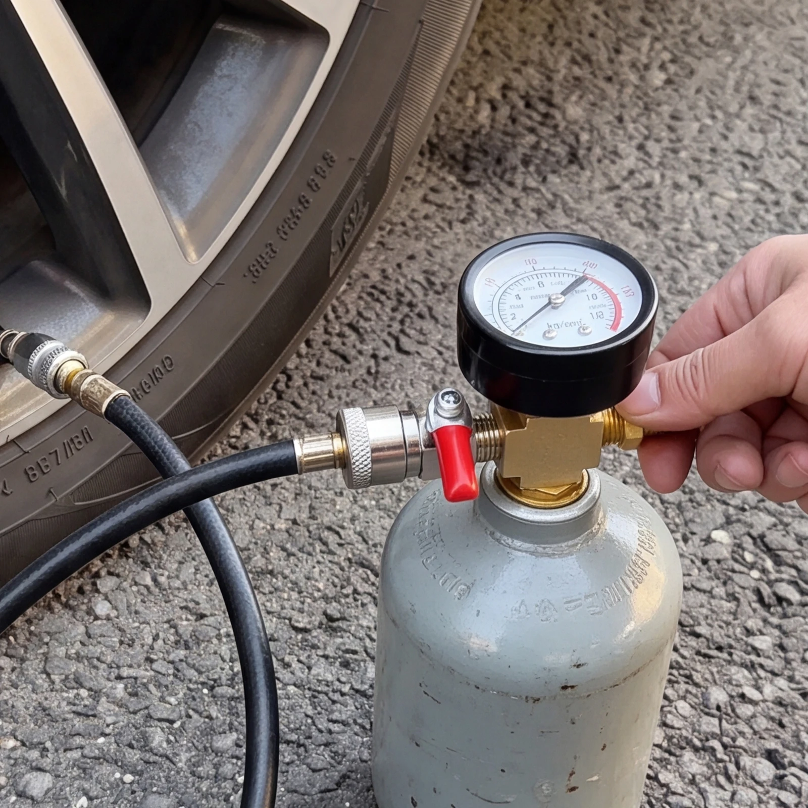 Small Air Tank Pressures Adapter with Gauge Gas Storage Tank Pressures Adapter for Outdoor Nailing/Painting/Tire Inflation