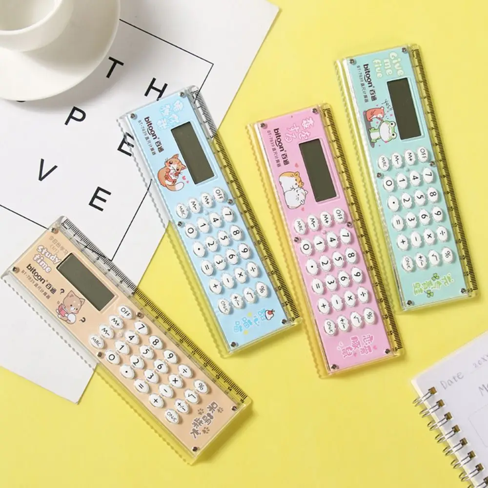 Portable Ultra-thin Straight Ruler Stationery Mini Drawing Tool with Calculator Measuring Ruler Gift