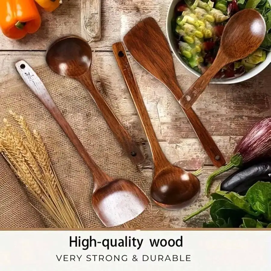 5 PCS Wooden Spoons, Sturdy Wooden Kitchen Utensils With A Box, Lightweight And Heat Resistant, Kitchen Supplies Baking Accessor