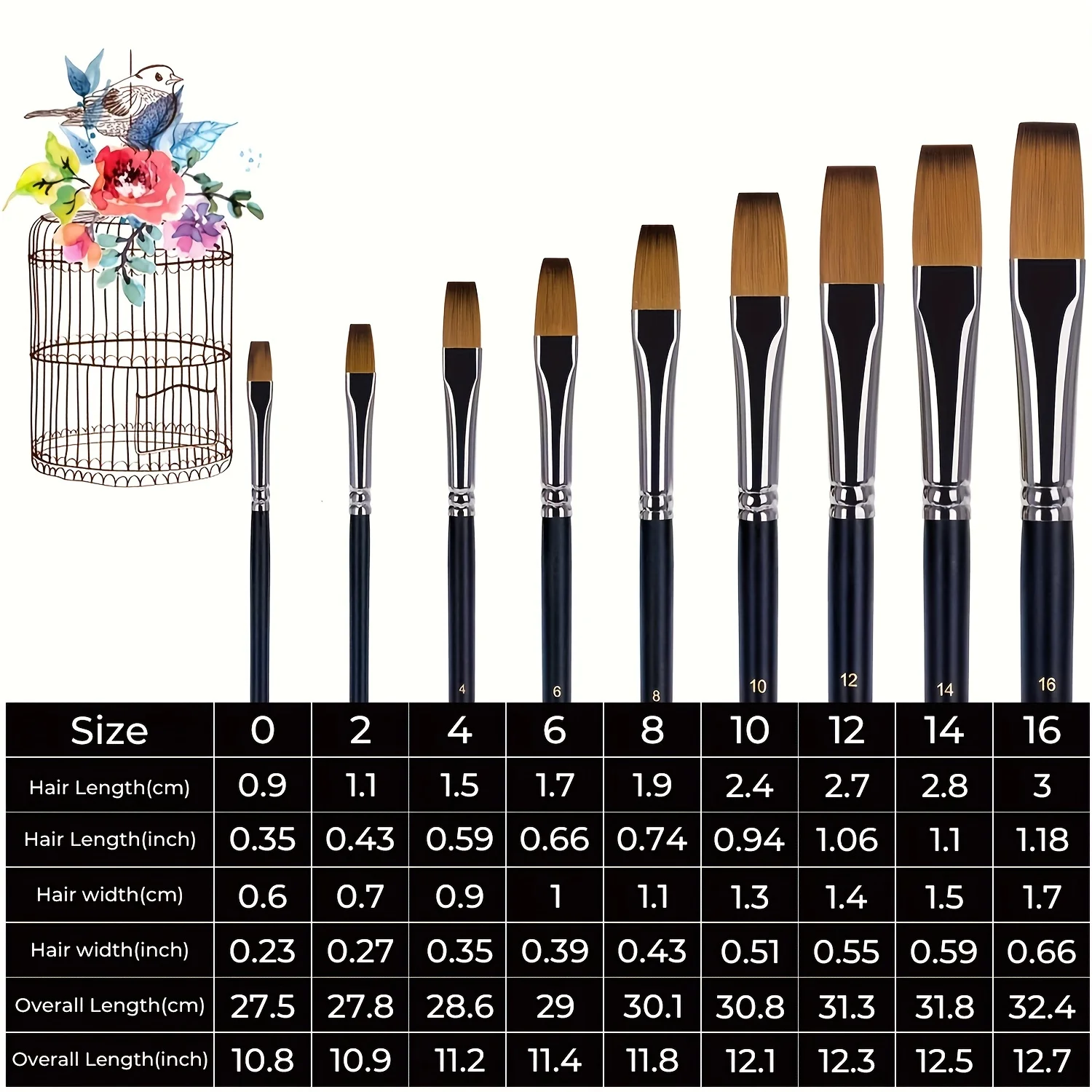 9pcs Synthetic Japanese Nylon Flat Acrylic Paint Brushes For Acrylic Painting Oil Watercolor Gouache Face Body Nail Art Painting