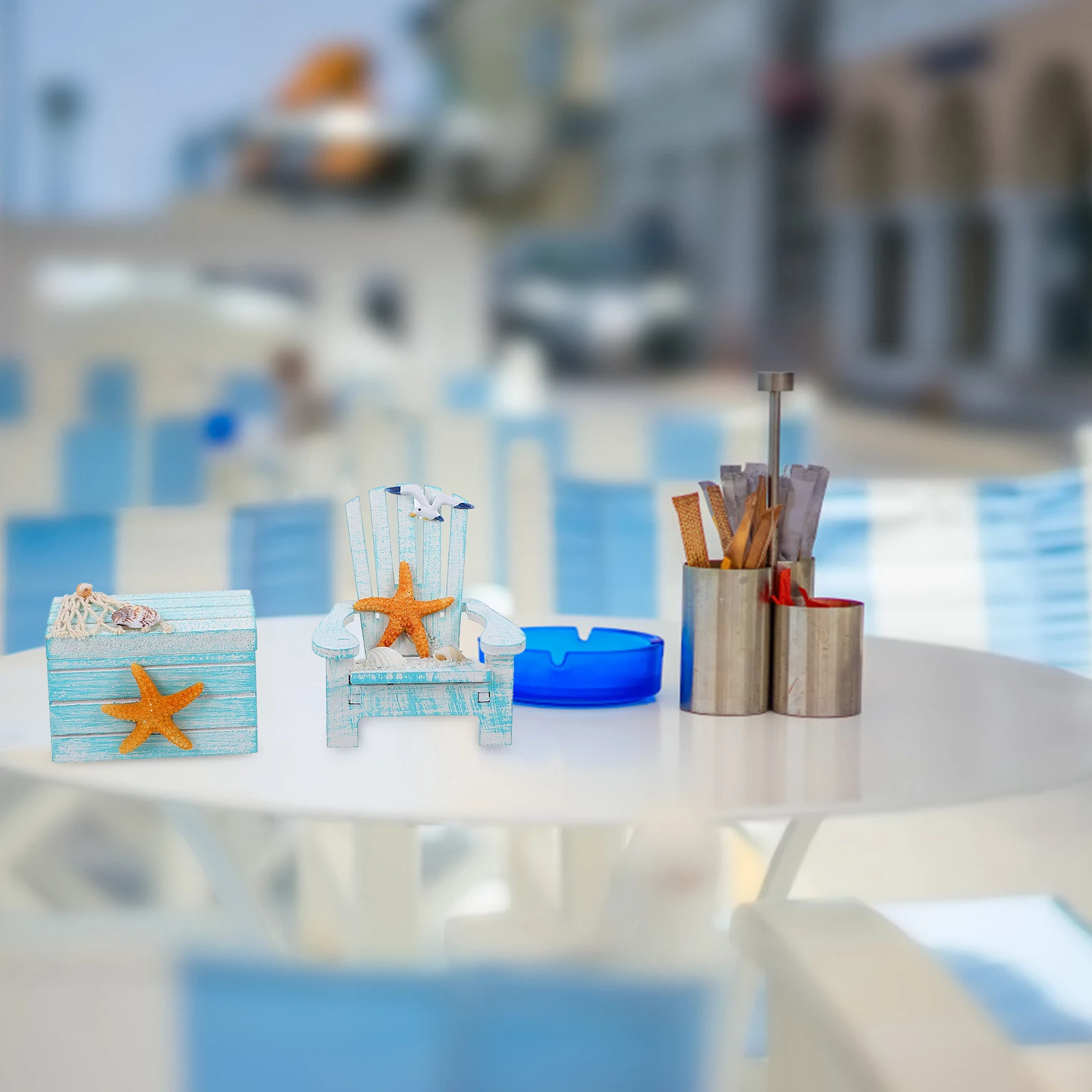 

2Pcs Mediterranean Style Beach Chair Ornament Mini Wooden Box Nautical Decoration Perfect for Home Office Pool House