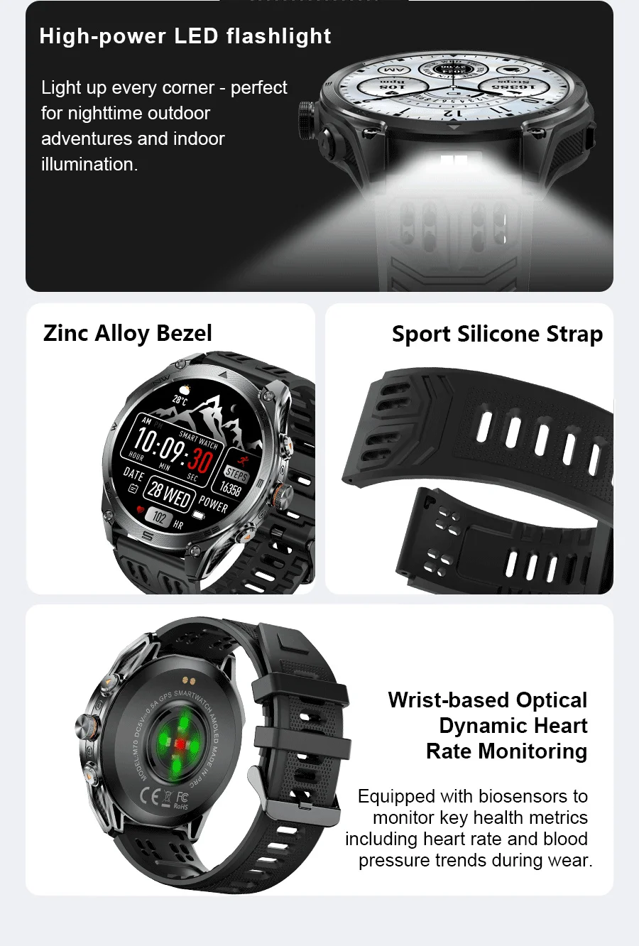 2026 Militärische Ultra-GPS-Smartwatch mit 1000mAh Akku, 10ATM Wasserdicht, Kompass, Taschenlampe, Sport-Tracker, HD-Anruf, Smartwatch für Herren – Detail 5