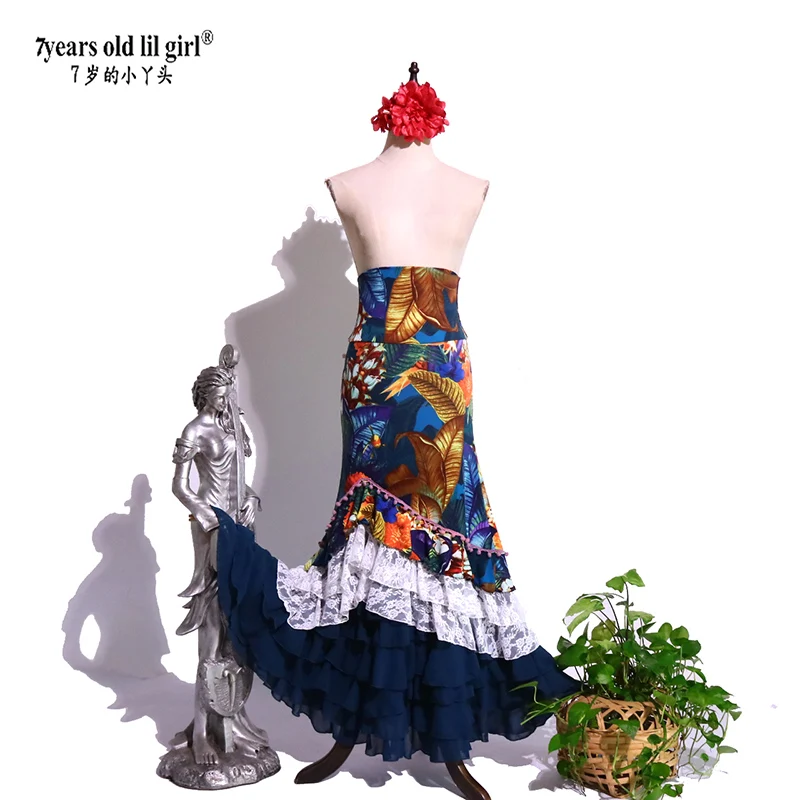 Odzież taneczna z wysokim stanem, wysoce elastyczna spódnica do flamenco, damski kostium taneczny, strój sceniczny GD10