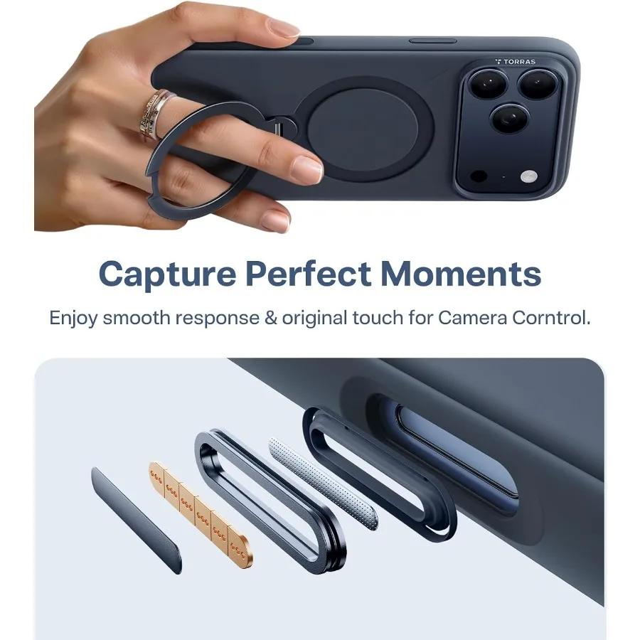 Custodia protettiva blu intenso per iPhone 17 Pro Max con compatibilità MagSafe Supporto per anello di rotazione a 360° Supporto morbido silicone liquido accogliente