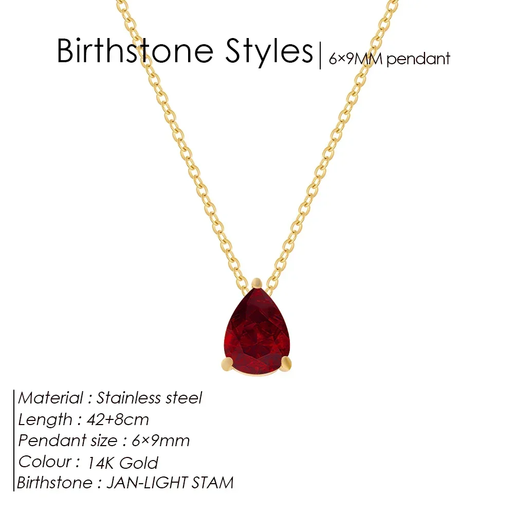 women Hot Sale Shiny Crystal Necklace Stainless Steel Teardrop Zirconia Pendant Women\'s Birthstone Collarbone Chain Wholesale