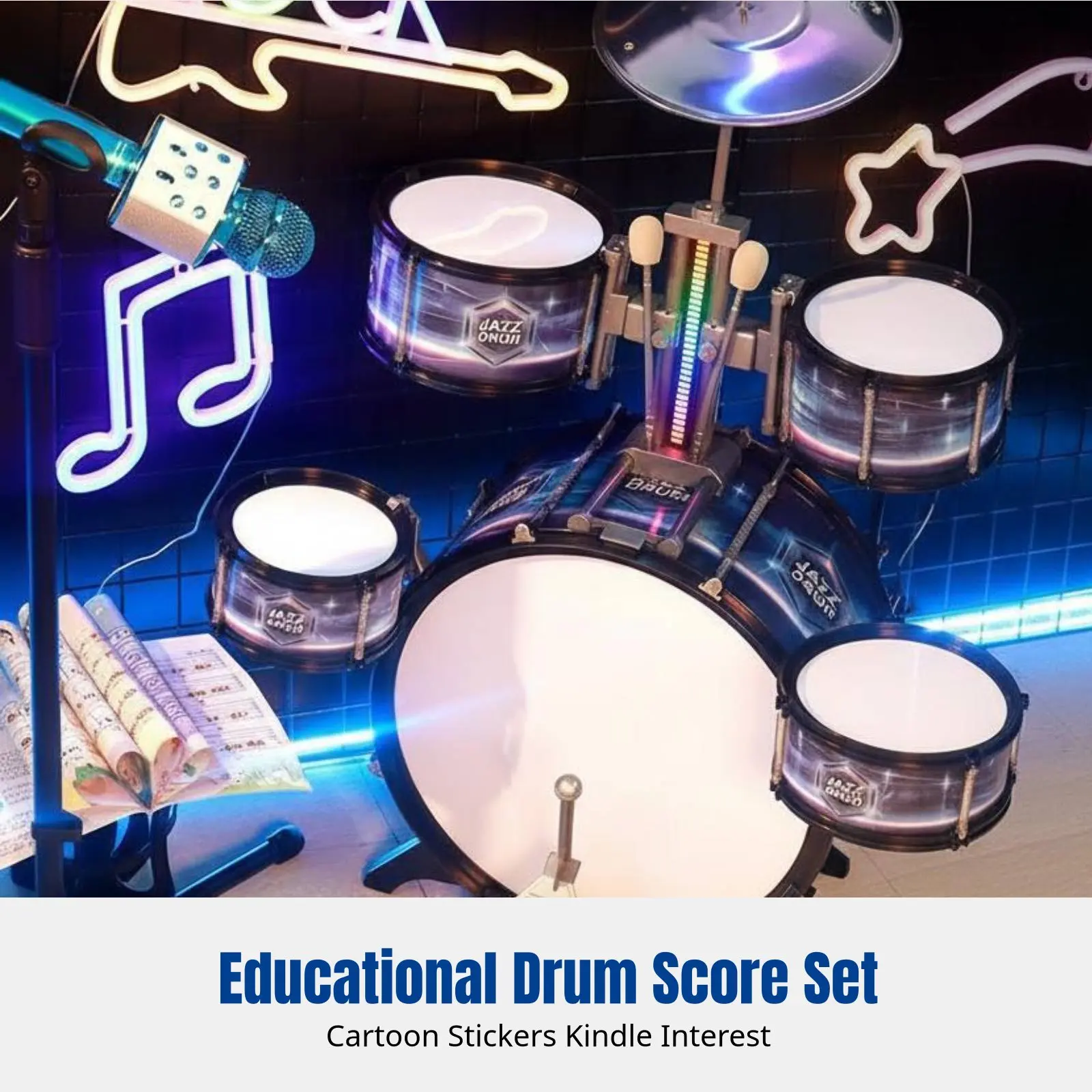 set-di-batteria-jazz-per-bambini-giocattolo-musicale-percussioni-per-principianti-pratica-a-casa-suono-e-luci-sgabello-microfono