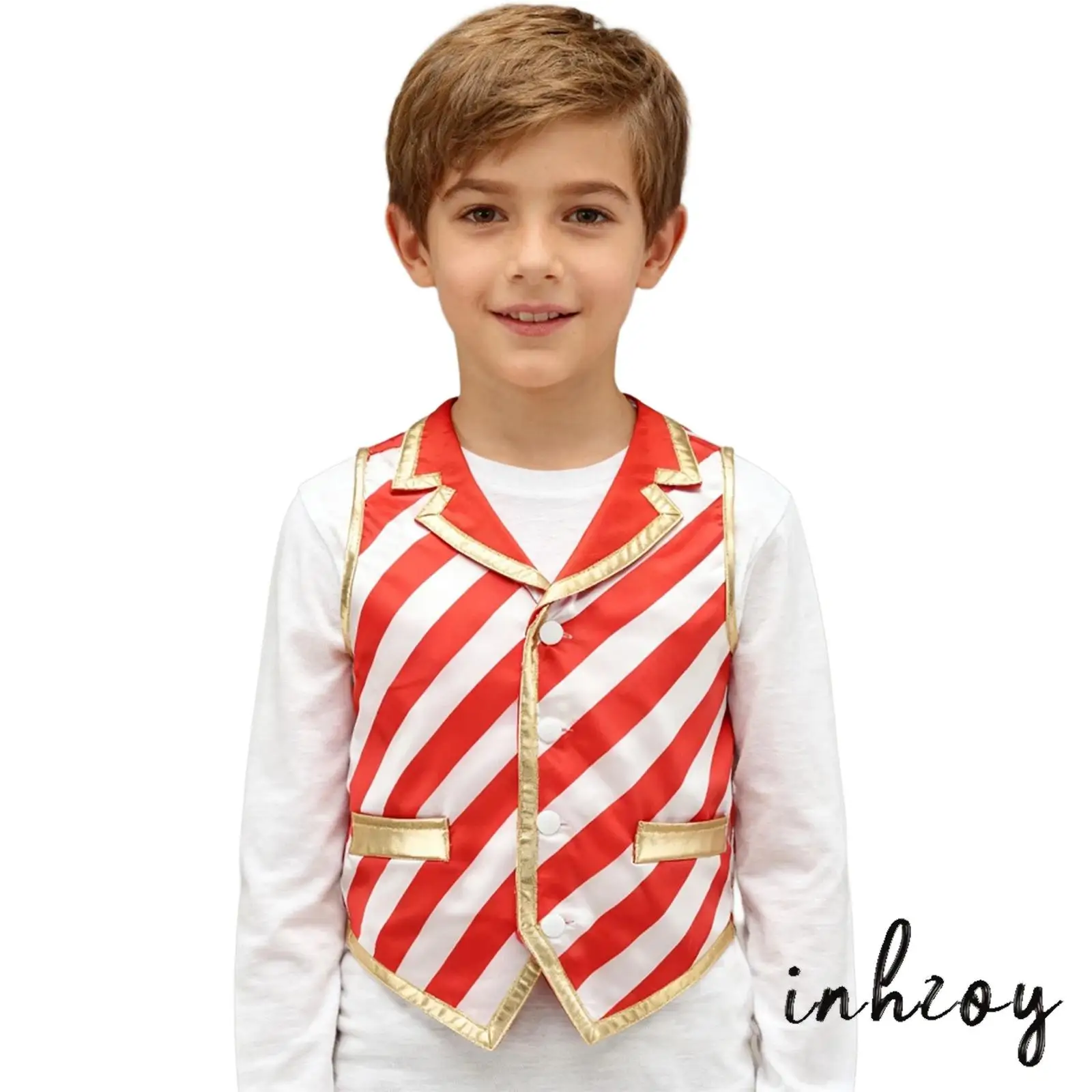 

Boys Christmas Costume Candy Cane Striped Vest Xmas Santa Claus Sleeveless Waistcoat Tops for Christmas Cosplay Themed Parties