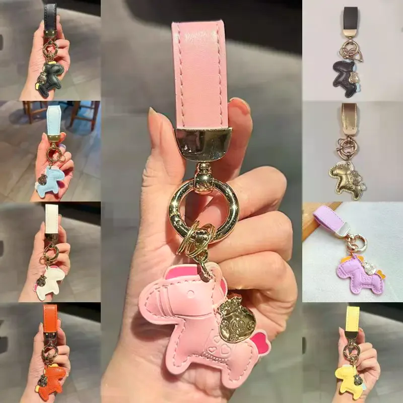 

Leather Charms Cartoon Pony Pendant Keychain Bag Pendant Creative Lucky Horseback Money Bag Keyring Accessories New Year Gift