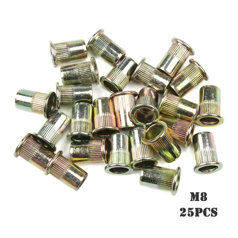 100Pcs M4 M5 M6 M8 Rivet Nuts Set Carbon Steel Flat Head Rivet Nuts Insert Riveting Mix Set