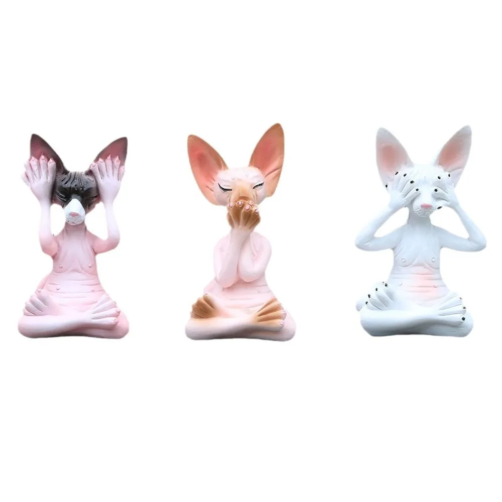 Resin See No Evil Sphinx Cat Figurine Home Decor Meditation Yoga Whimsical Buddha Statue Animal Sculpture Desktop Ornament