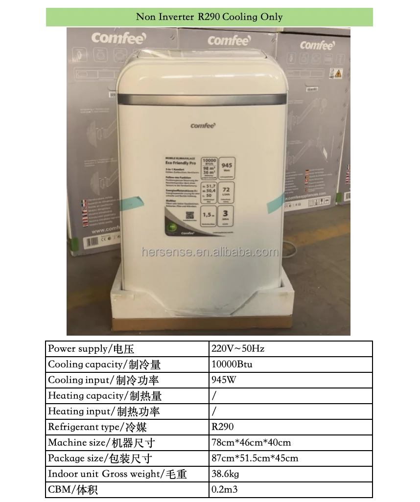 Condizionatore portatile 2025 da 10000 BTU - Mini dispositivo di raffreddamento ecologico 220 V R290 con potenza di raffreddamento da 1,5 HP