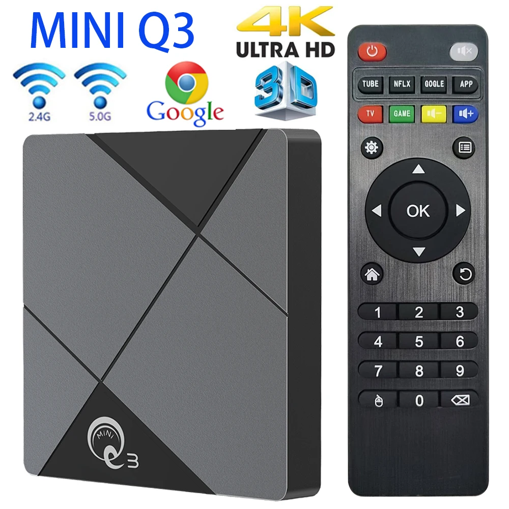 MINI Q3 Android TV Box يدعم 2.4G&5G Dual Wifi 4K Set Top Box Media Player 1GB 8GB