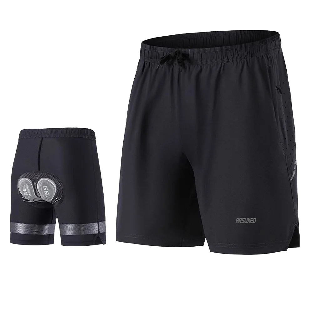 ARSUXEO Men Cycling Shorts 2 in 1 with Silicone Cushion Bike MTB Shorts Loose Outdoor Sports Bicycle Shorts Breathable Quick Dry