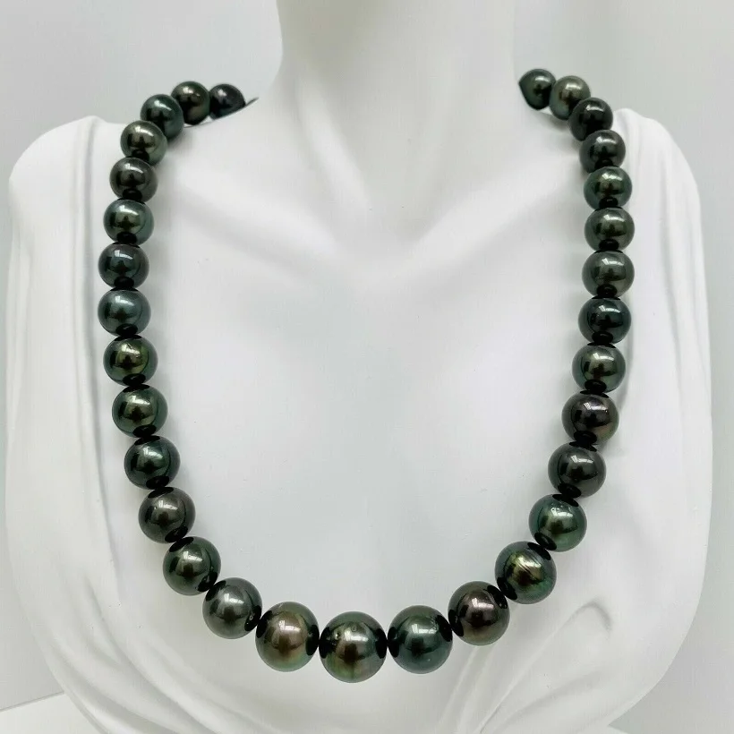 

Fashion Jewelry AAAA 9-10mm REAL NATURAL south sea Black Round pearl necklace 18"14K gold clasp