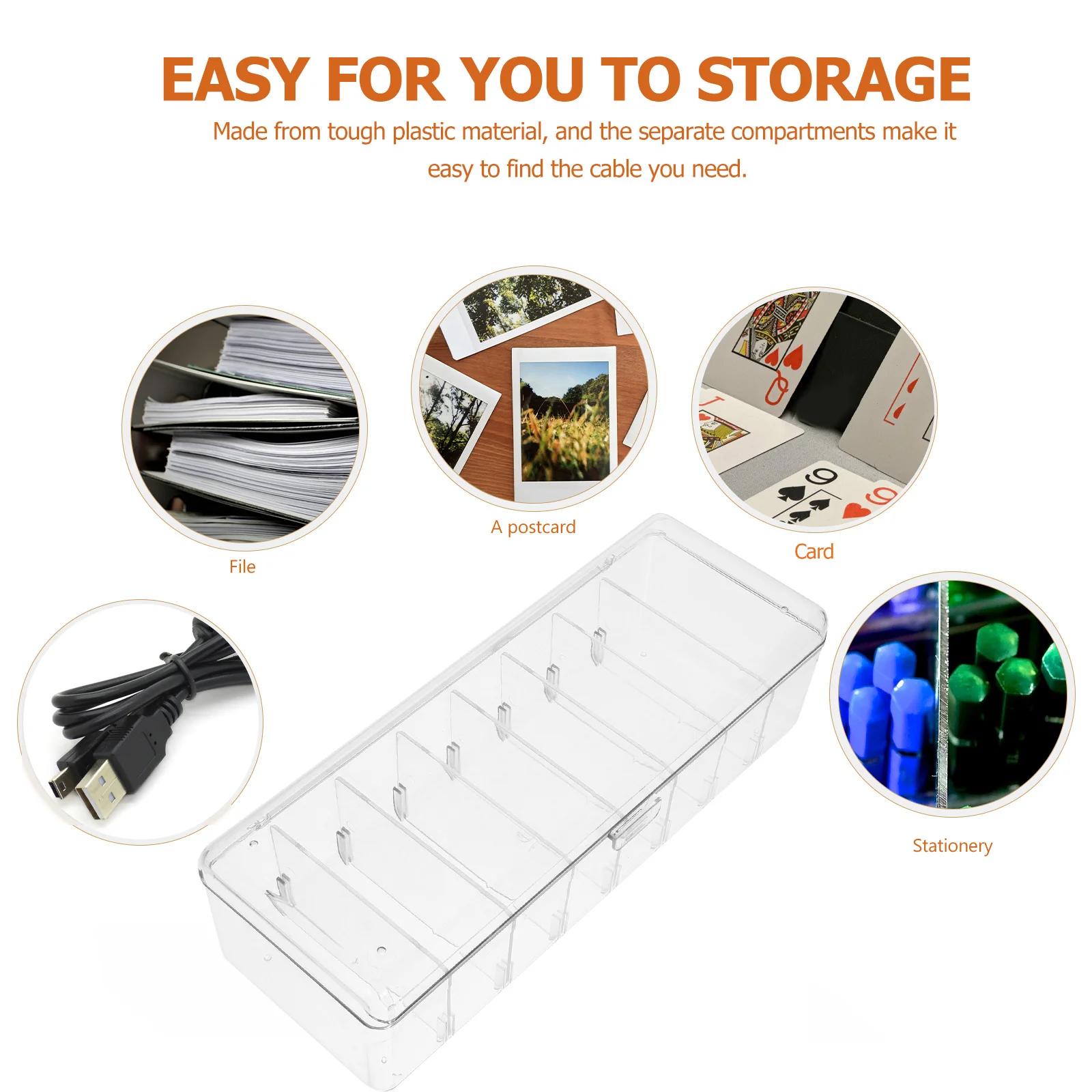 صندوق تخزين كابل البيانات منظم سلك شفاف مع مقسم قابل للفصل لمكتب المنزل والمكتب كابلات USB ملحقات الشحن
