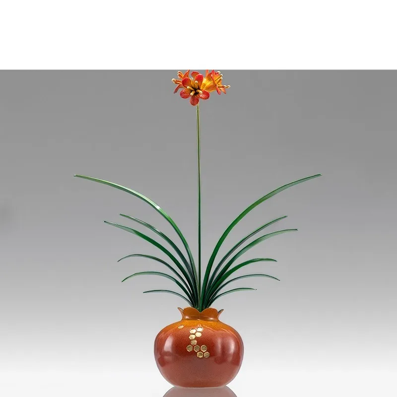 Office desktop new Chinese simulation orchid brass ornament