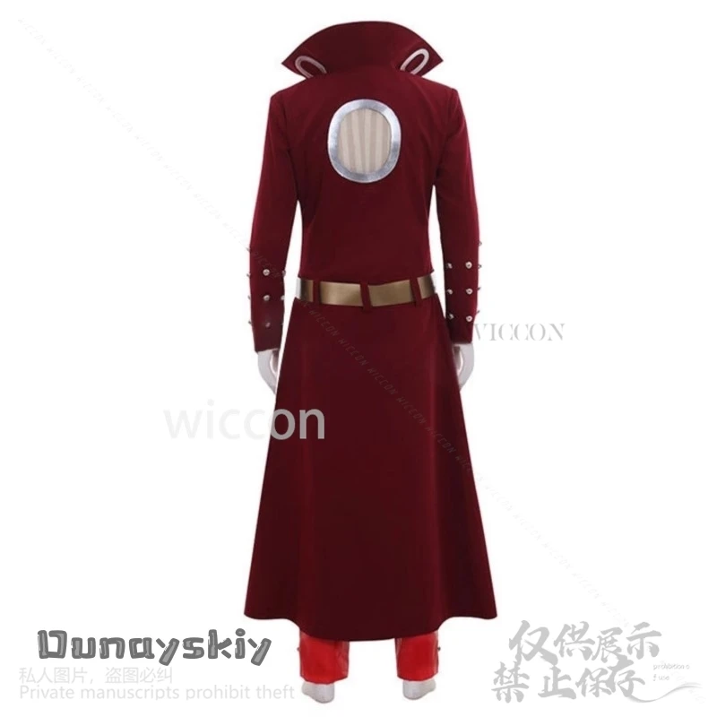 أنيمي السبع تأثيري الخطايا القاتلة حظر الثعلب خطيئة الجشع طويل أحمر عميق الخامس معطف السراويل Y2K فاسق موحدة الباروكات الدعاوى