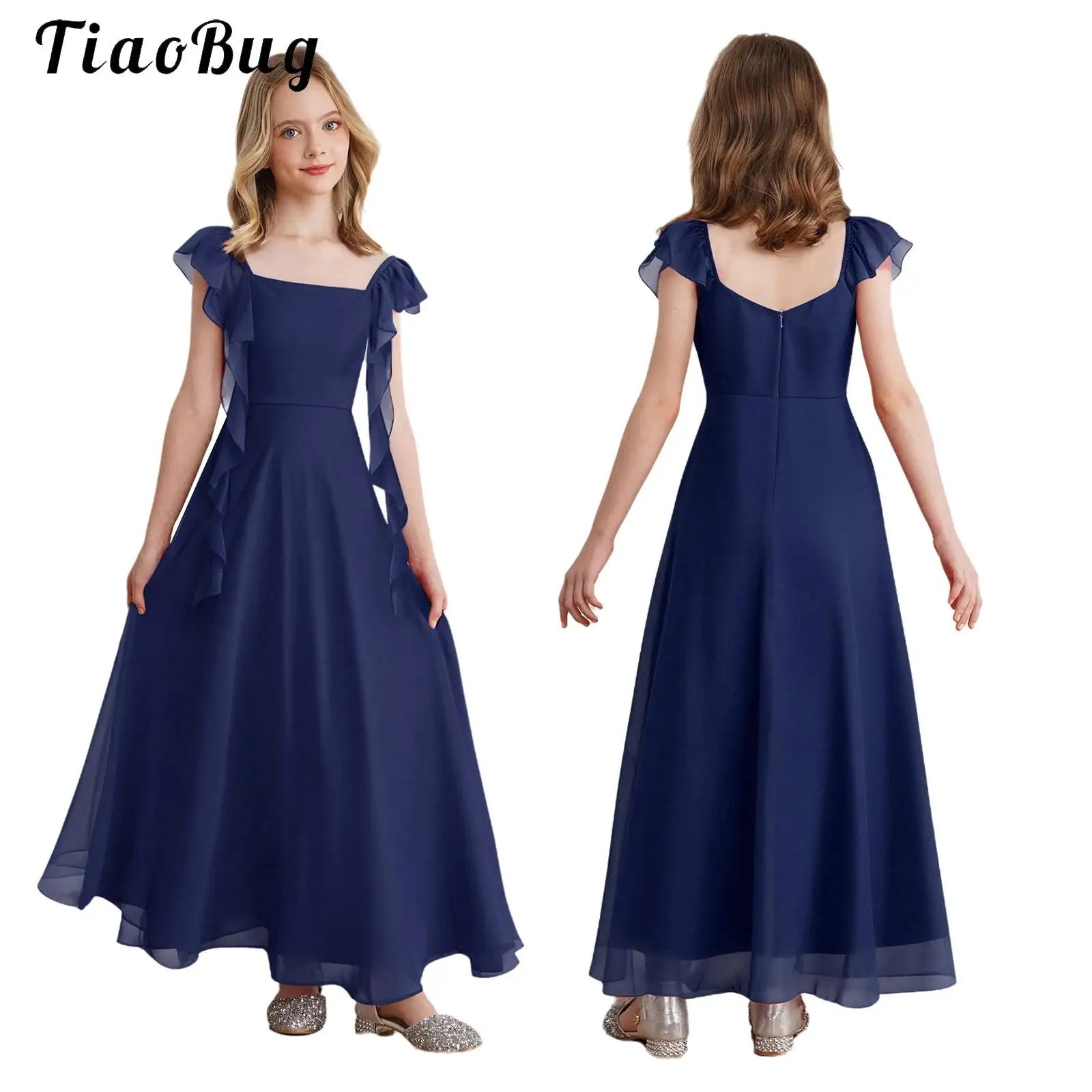 

Fancy Flower Girl Dress Girls Ruffle Sleeve Chiffon A Line Communion Dresses for Wedding Bridesmaid Pageant Birthday Party