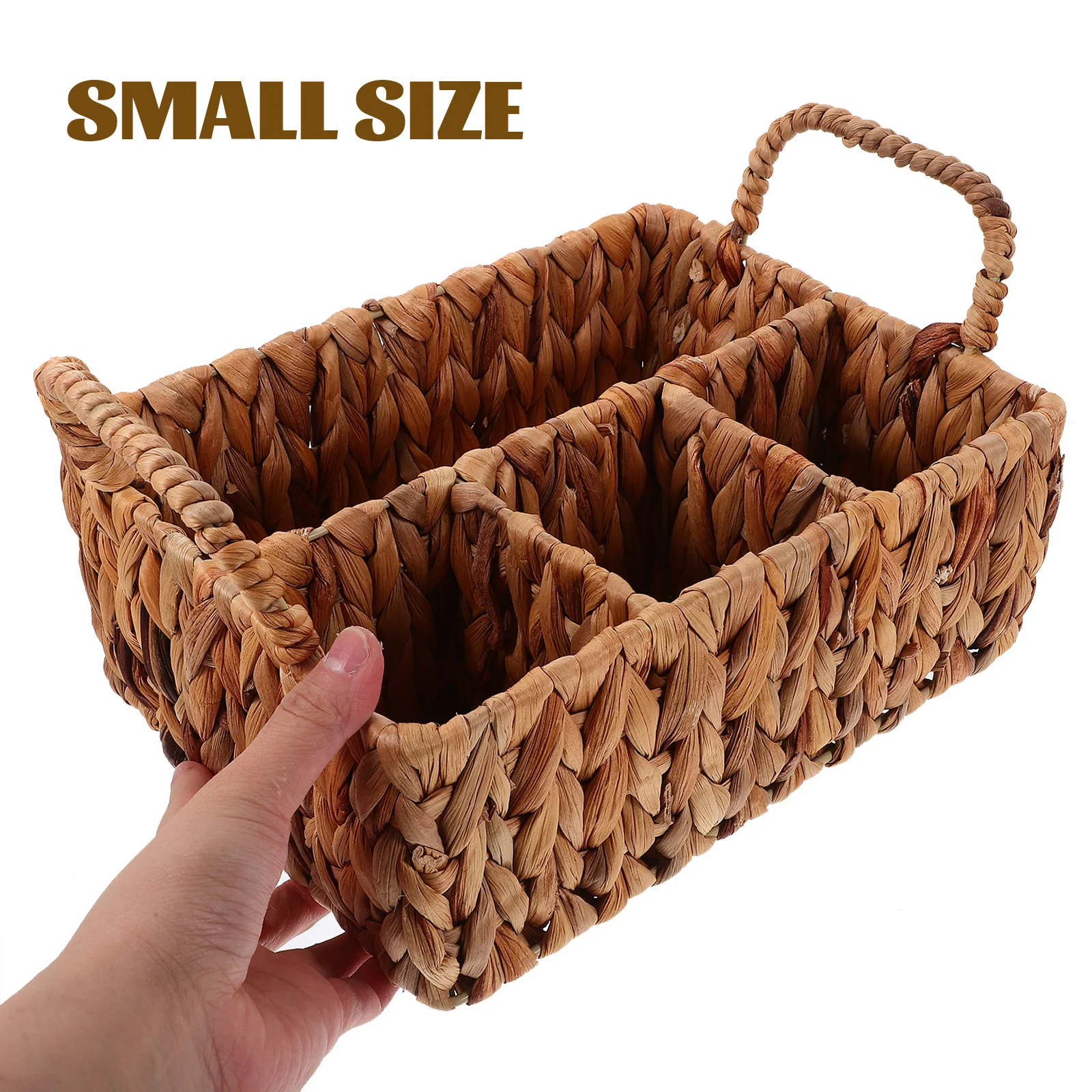 

Hyacinth Woven Storage Basket Cutlery Organizer Divided Desktop Holder for Kitchen Tabletop Silverware Sundries