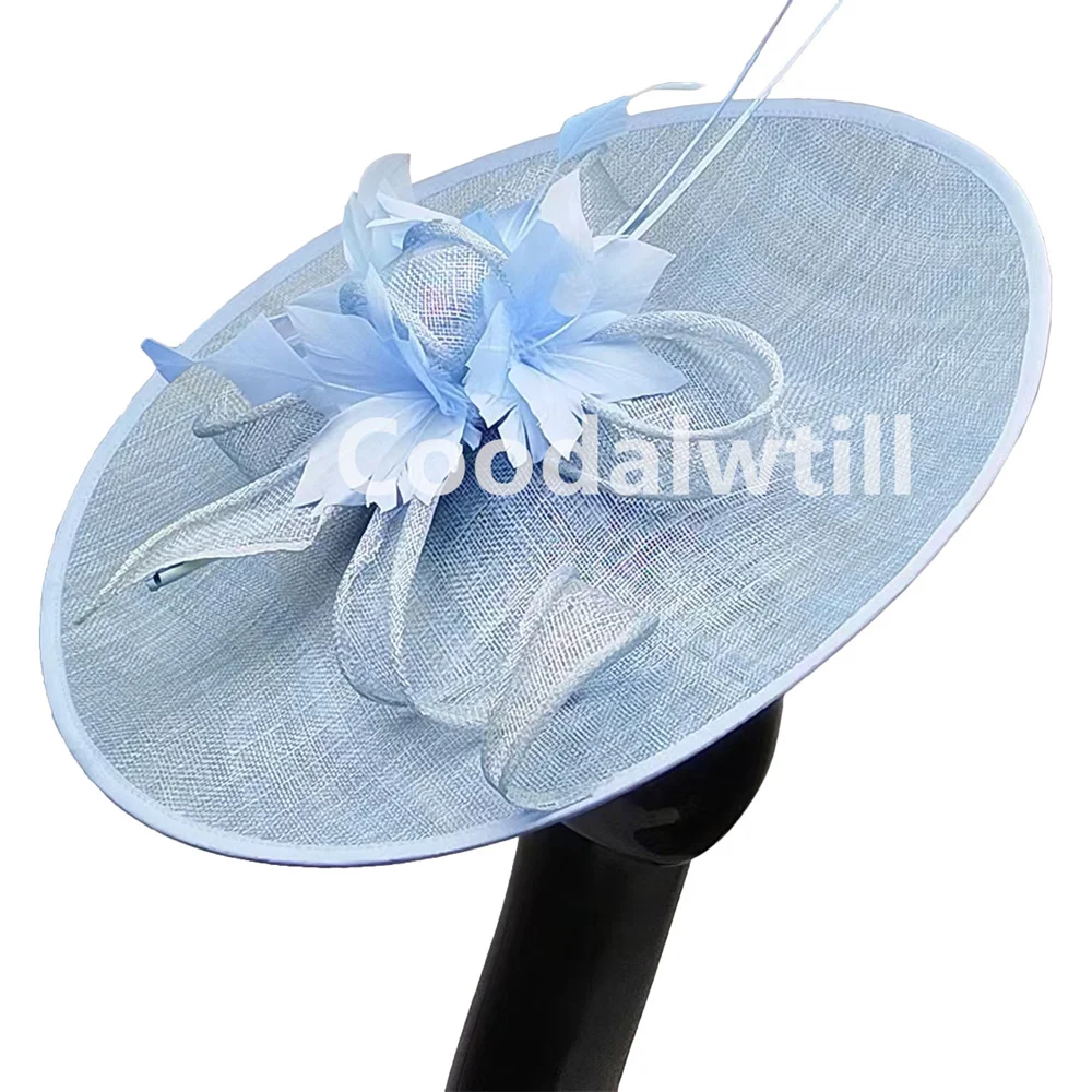 Large Sinamay Wedding Fascinator Hat Women Elegant Church Race Headpiece Ladies Bride Occasion Millinery Cap Derby Feather Hats