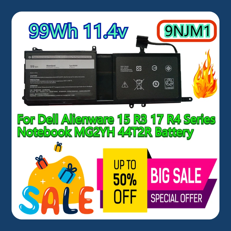 

For Dell Alienware 15 R3 17 R4 Series Notebook MG2YH 44T2R 99Wh 11.4v 9NJM1 Battery