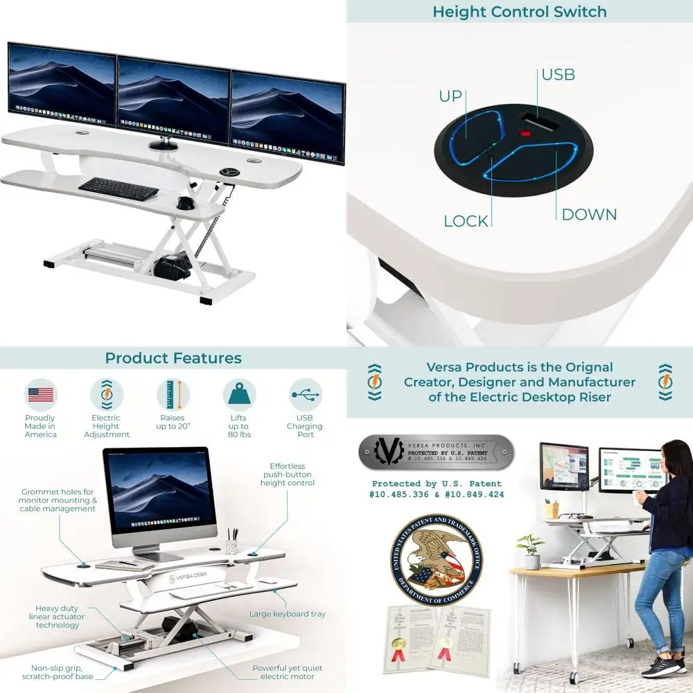 Electric Height Adjustable Desk Converter - 48 Inch Wide Sit to Stand Desk Riser with Extra Wide Space for Comfortable Use