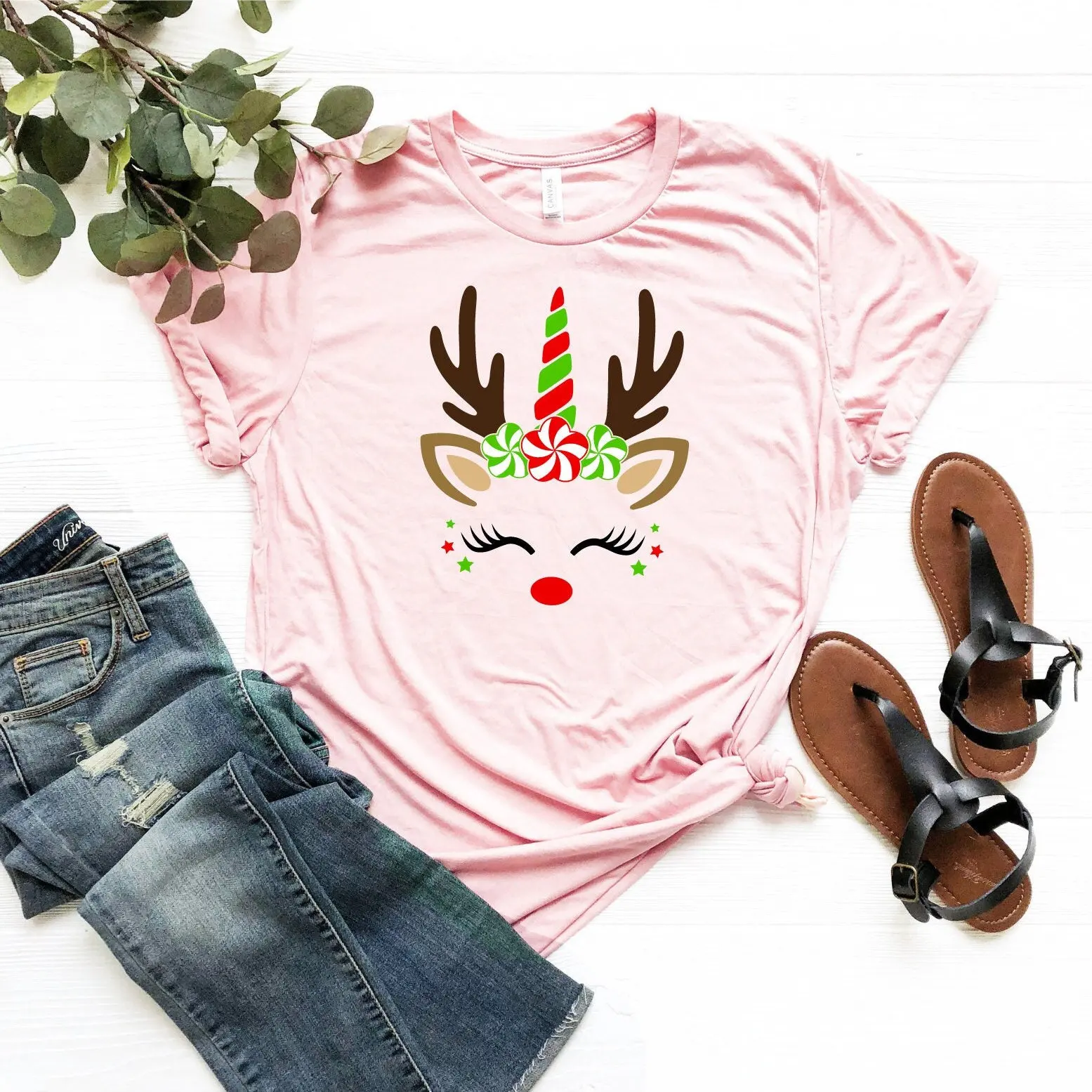 Unicorn Reindeer T Shirt Christmas Cute Deer Antler Kid'S